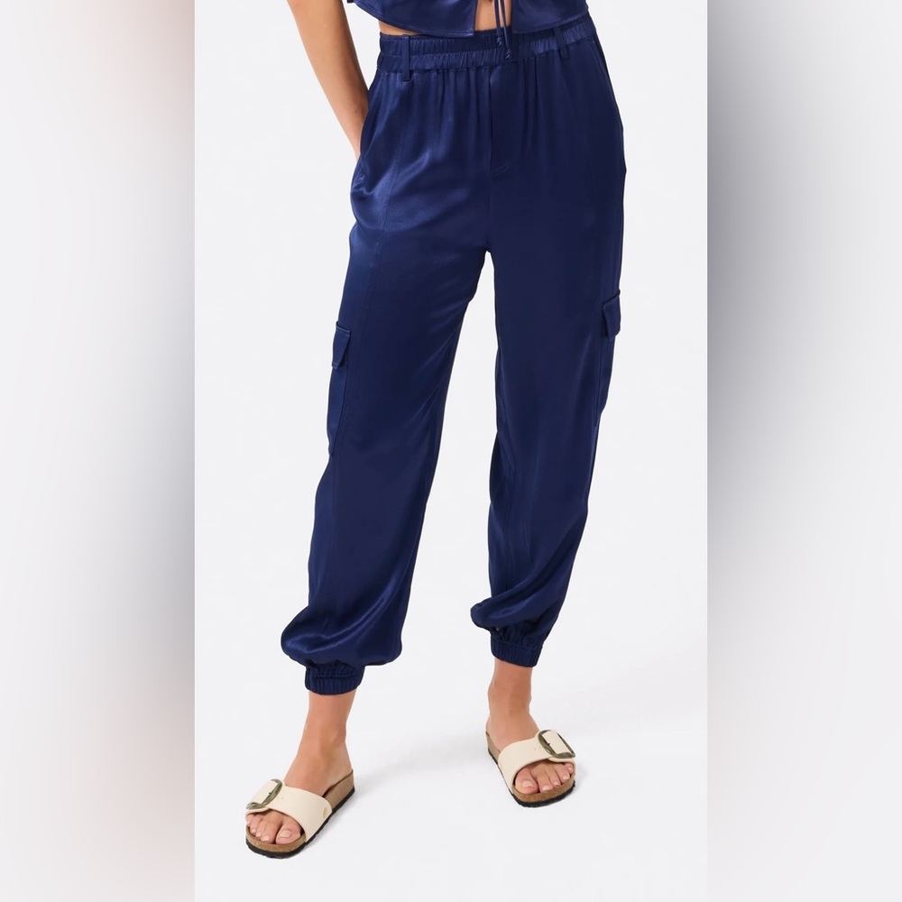 Terez Silky Satin Cargo Style Joggers - Picture 3 of 4
